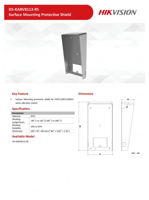 Hikvision DS-KABV8113-RS/Surface esővédő