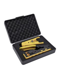   Moduláris krimpelő fogó átfűzhető csatlakozókhoz + kábel csupaszító szerszám, dobozban